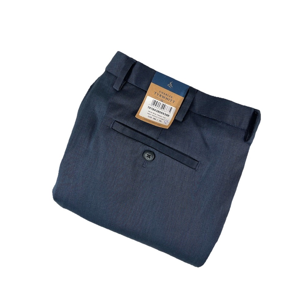 Charles Tyrwhitt Denim Blue Classic Fit Smart Texture Trousers Men's Size 38x30